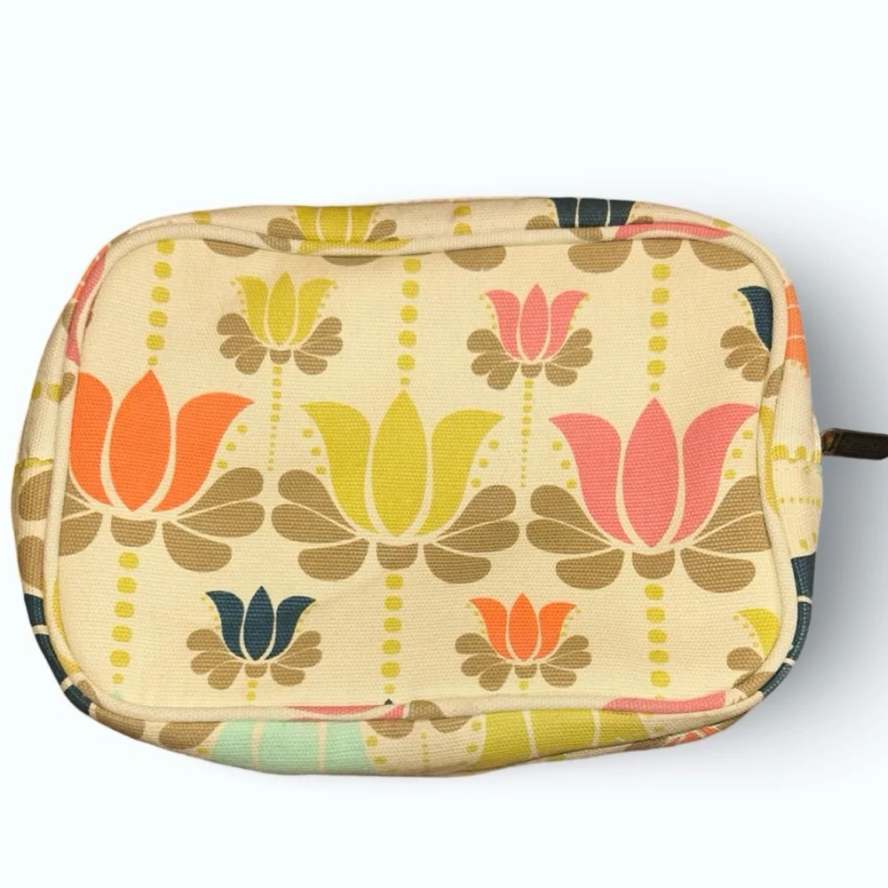 Primrose Hill London Multicolor Canvas Floral Zipper Cosmetic Makeup Pouch Lotus - Picture 2 of 4
